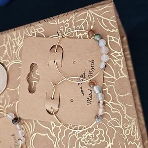 Gold plated hoop earrings with agate stone mothers day